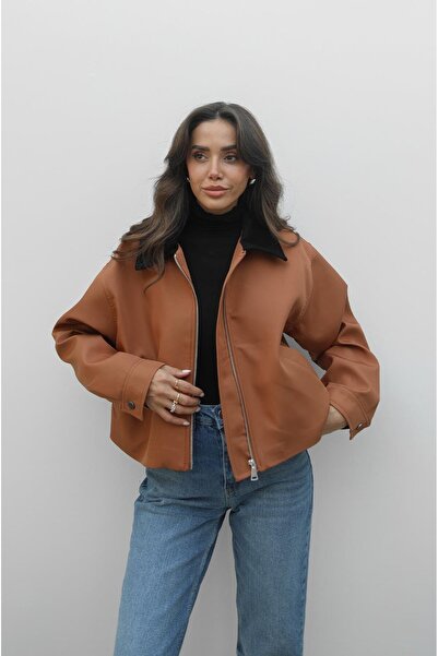 Havoş Camel Collar Velvet Detailed Jacket