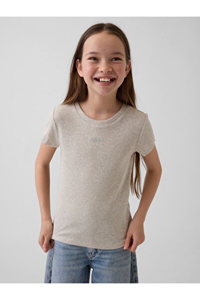 GAP Kız Çocuk Kırık Beyaz Arch Logo Rib T-Shirt