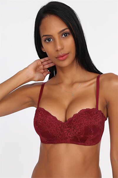 OBJE Women's Burgundy Lace Detail Strapless Bra