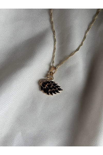 lotusbybuket paslanmaz çelik zirkon taşlı kuğu figürlü kolye