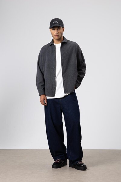 VAMOSCLO Textured Oversize Shirt Jacket Anthracite