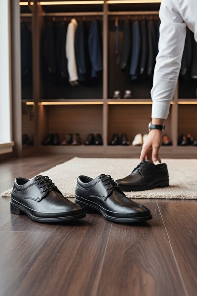enoch Genuine Leather Black Orthopedic Lace-Up Classic Men's Dad Shoes