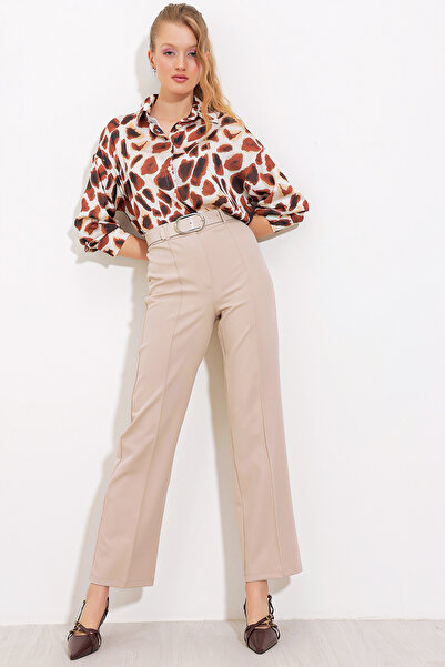 Bigdart Women's beige wide-leg trousers - Made in Turkey