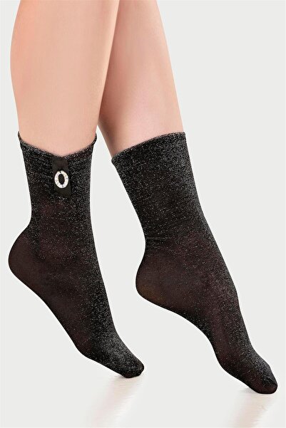 OBJE Kadın Siyah Ten Tokalı Soket Çorap
