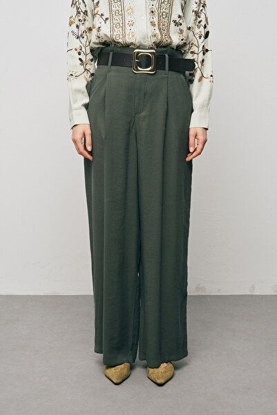 Orfeo Negro Γυναικείο μονόχρωμο παντελόνι μοντάλ με ψηλή μέση και λεπτομέρεια...