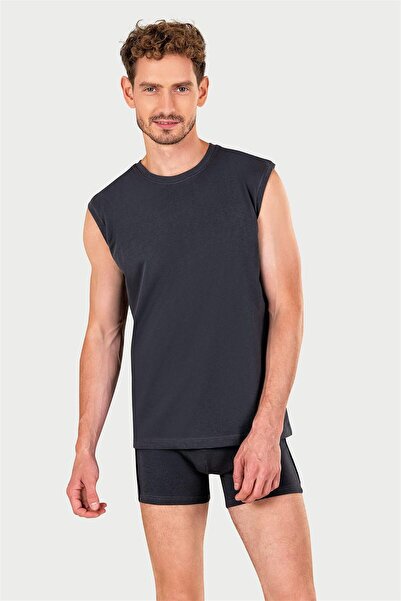 OBJE Men's Anthracite Single Jersey Sleeveless Undershirt