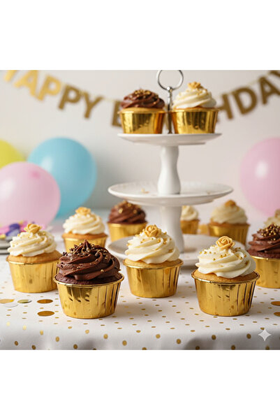 DODOMAR Plain Gold Cupcake Capsule No.2 25-Pack - Cake and Cupcake Presentati...