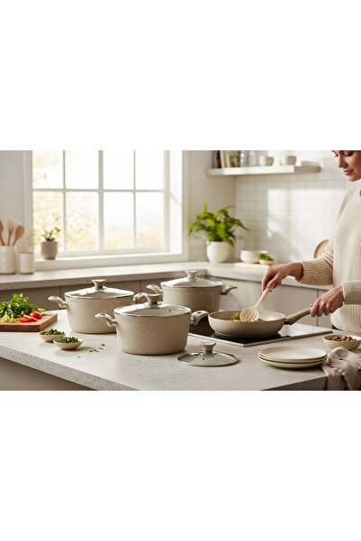 Generic Turkish granite cookware set with glass lid, 14 pieces