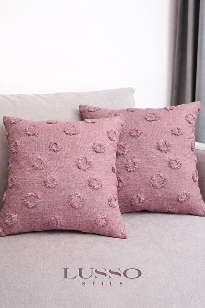 lusso stile Pernă decorativă Lux cu franjuri și pompon, culoare prune, set de...