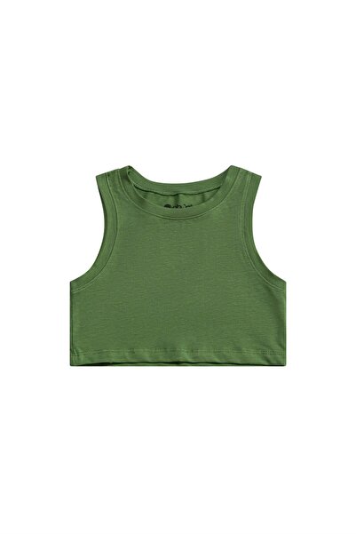 OBJE Girl's Green Cotton Halter Neck Crop Top