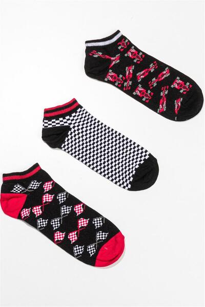 OBJE Men's Black Car Pattern 3-Piece Socks