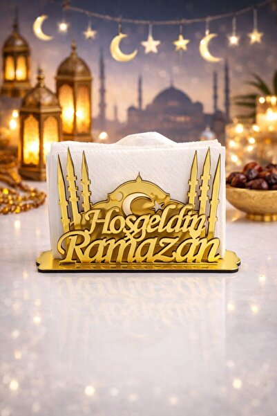 Soft Kare Hoşgeldin Ramazan Gold Pleksi Peçetelik – Ramazan Sofrası Masa Üstü...