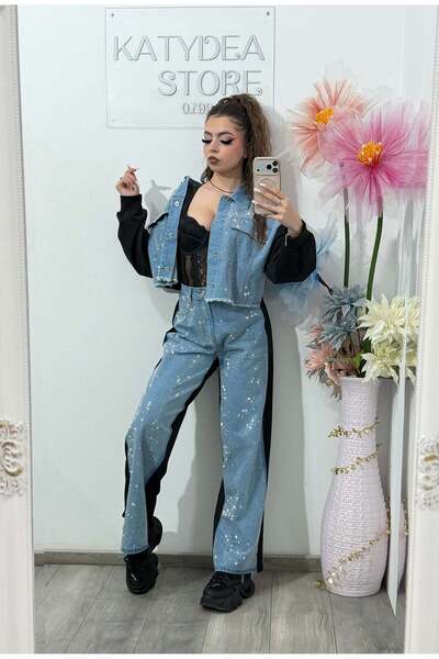 KATYDEA STORE Denim Set with Rhinestones – Jacket & Pants ANDREEA