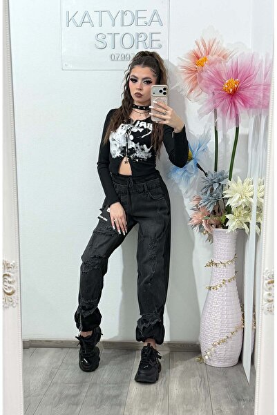 KATYDEA STORE Pantaloni jeans cu design patchwork & efect ripped ALICE