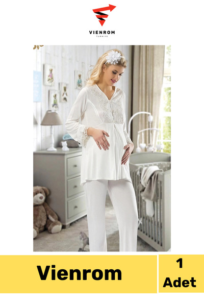 Vienrom #HamilePijamaTakımı Ekru Hamile Lohusa Pijama Takımı Günlük Kullanım ...