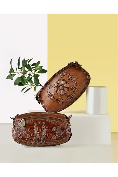 Charm Negar El Yapımı Doğal Deri Kabartmalı Sanatsal Çanta