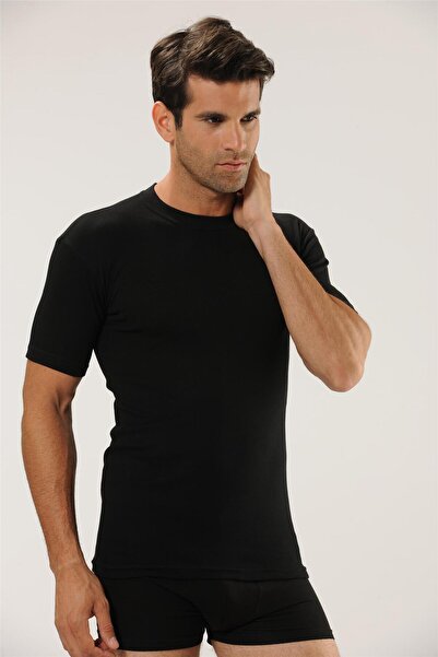 OBJE Men's Black Thermal Turtleneck Half Sleeve Bodysuit
