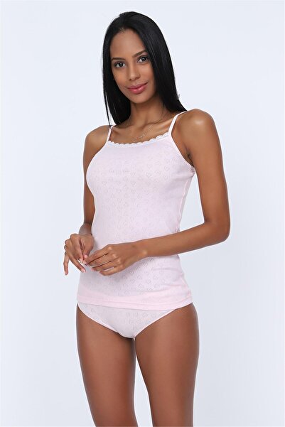 OBJE Women's Pink Lace Rope Straps Tank Top