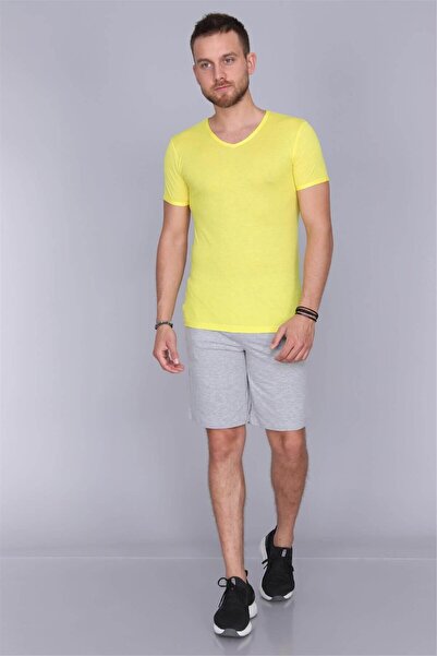 OBJE Men's Yellow V-Neck Half Sleeve Undershirt
