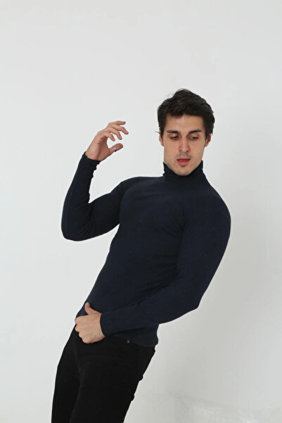 LUMİART Men's Camisole Turtleneck Full Lycra Corded Body Sweater - Black