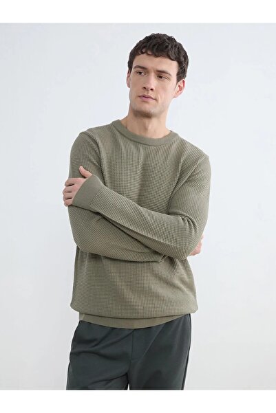 LC Waikiki Mari̇n Store Khaki Regular Fit Honeycomb Textured Men's Knit Sweater