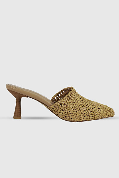 Modezya Holly Nude Desenli Örgü Detay Kadın İnce Topuklu Terlik