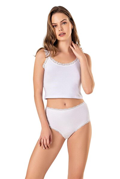 OBJE Women's White Lace Crop Tank Top