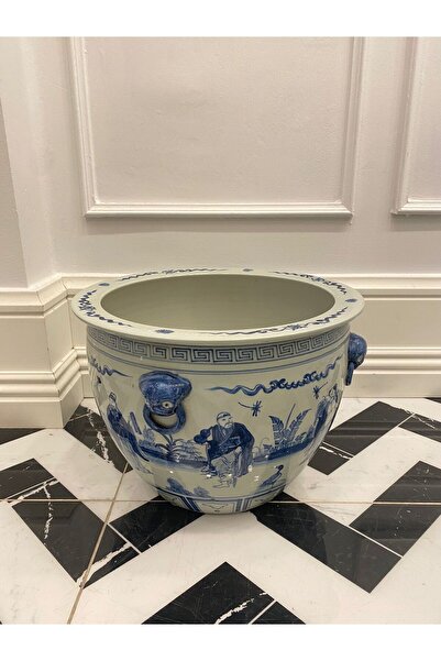 Dekordan House İthal Özel Seri Bleu Blanc Saksı (29x41cm)