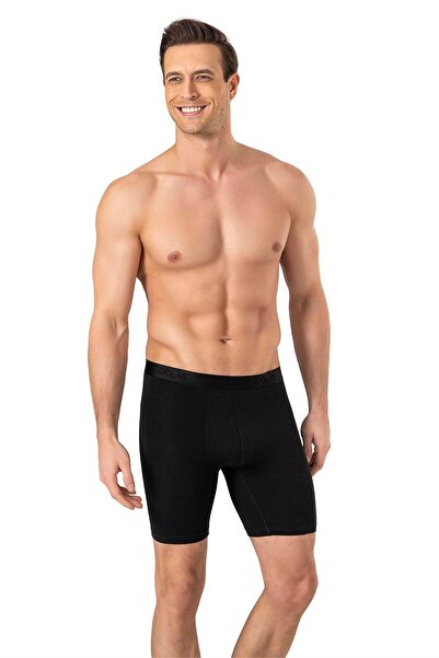 OBJE Black Outside Elastic Cotton Long Boxer