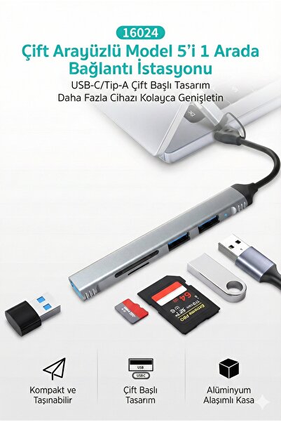 PASACO Dual-Port 5-in-1 Docking Station: Type-C and Usb-A Compatible, 3.0 Hub...