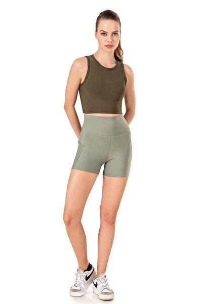 OBJE Women's Light Green Sports Mini Leggings with Pockets