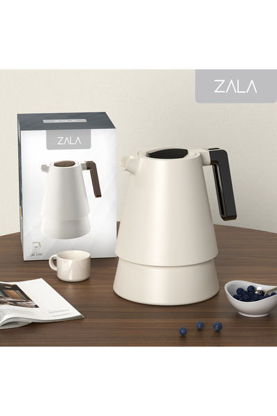 ZALA Modern Cream White 1 Liter Thermos Flask with Black Glossy Handle – Glas...
