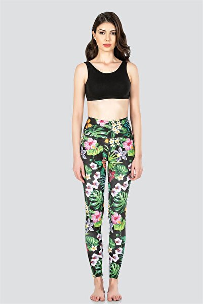 OBJE Kadın Siyah Dijital Baskılı Tayt