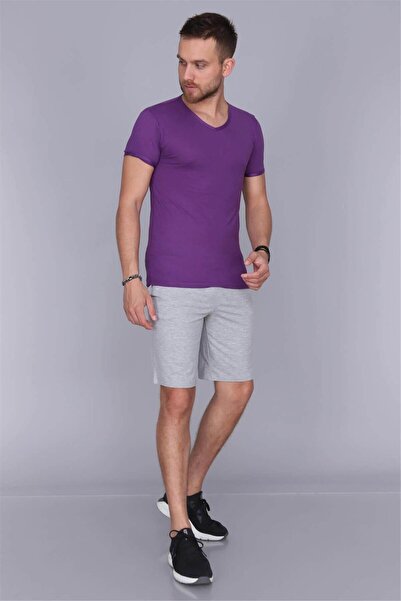 OBJE Men's Purple V-Neck Half Sleeve Undershirt