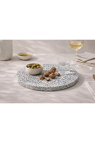 SIRÉ Studio Yuvarlak Mermer Sunum Tepsisi-SIRÉ Black Stone Collection