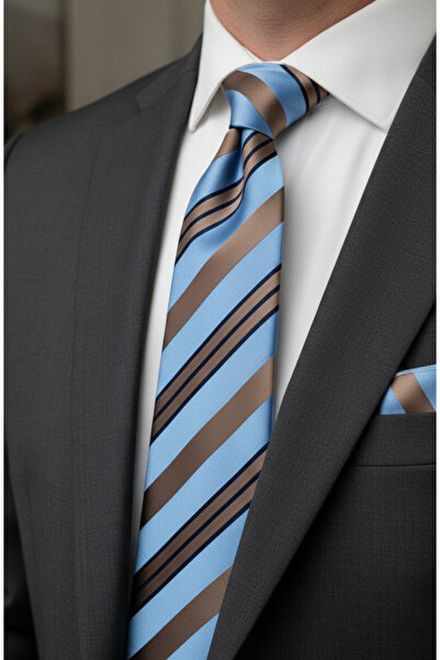 Gutiero Classic Tie with Blue Patterned Handkerchief