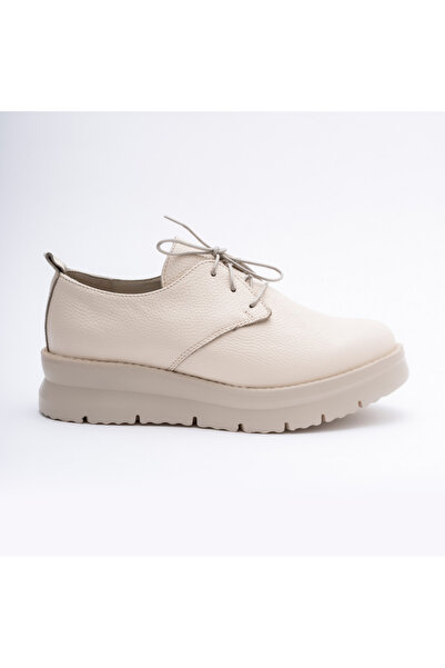 VAGAM Cream Genuine Leather Shoes with Laces