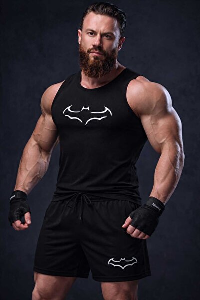 TREND ALİSSE 2-Piece Men's Set, Trendy Black Shorts and Black Undershirt Spor...