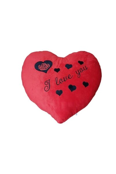 OEM Large Heart Pillow 50 cm with inscription 'I love you', Red/Black - Conce...