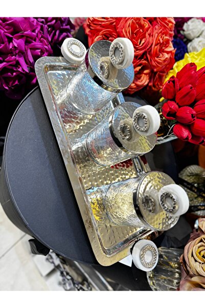 hediye Esterhomedecor 3-Piece Glass Spice Rack with Tray, Silver Color