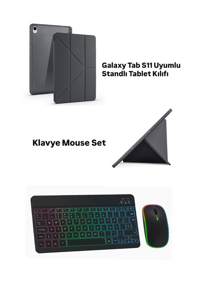 EHZ TEKNOLOJİ Galaxy Tab S11 Compatible Tablet Case with Stand + Keyboard Mou...