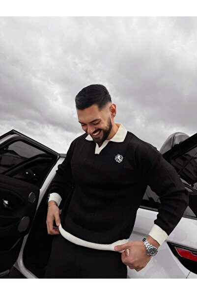 elkumoda Premium Old Money Striped Polo Collar Men's Knitwear Sweater - Relax...