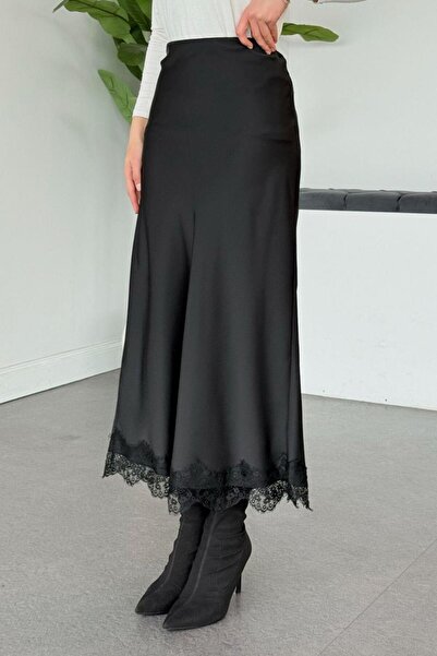 Şulemoda Giyim Scalloped Satin Skirt Black