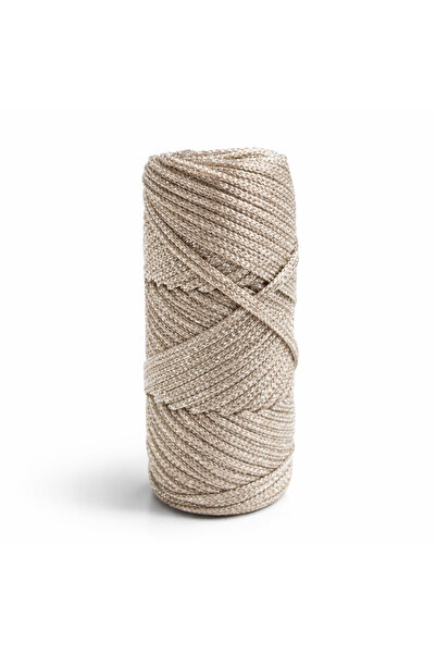 Kanguroom Silver Glitter Beige Polyester Macrame Hand Knitting Yarn 100 Gr