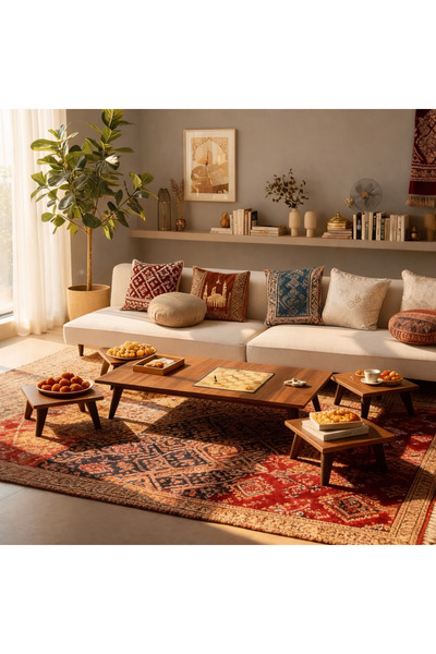 terndat Brown wooden rectangular floor table set