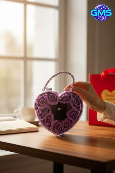 EVASAN GÜLLÜ HEDİYELİK KALP KUTU 15 CM*15 CM (YÜZÜK ORGANİZERLİ) (SENİ SEVİYO...