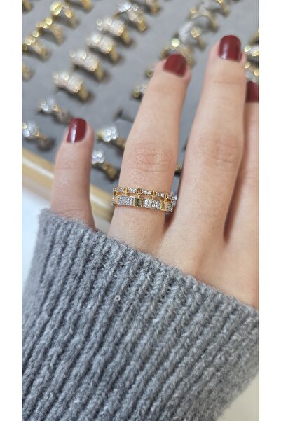 ARTEMİSİA Premium Design Sparkling Women's Double Color Ring Adjustable Witho...