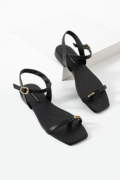 diclepolat Women's Black Leather Ankle Strap Stylish Flat Sandals Velmor