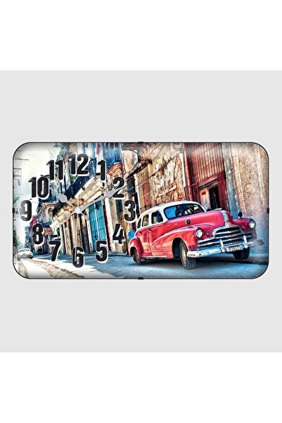 LUXON COLLECTION DEMPER CAMLI BOMBELİ ŞIK TASARIM ARABA DESENLİ DUVAR SAATİ