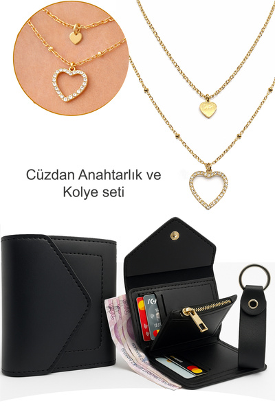 EVVELİ Wallet Necklace and Keychain Set Gift